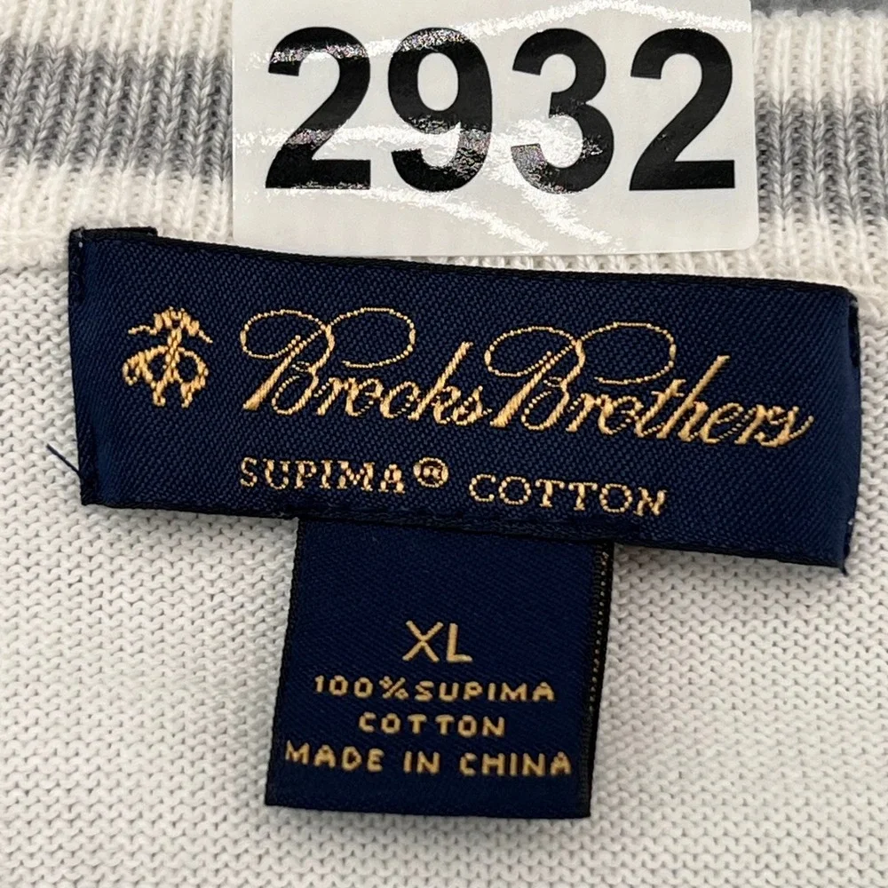 Brooks Brothers Mens XL Supima Cotton V-Neck Sweater Off-White Cream Knit